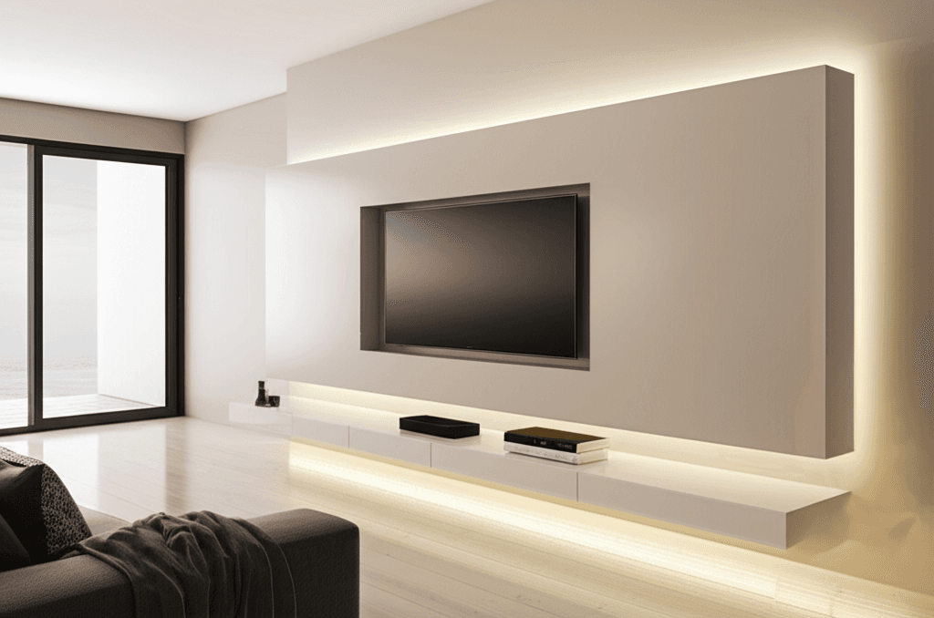Tv walls accent wall installation in Arlington, VA - Floating TV Wall with LED Lighting by Accent Walls Pro
