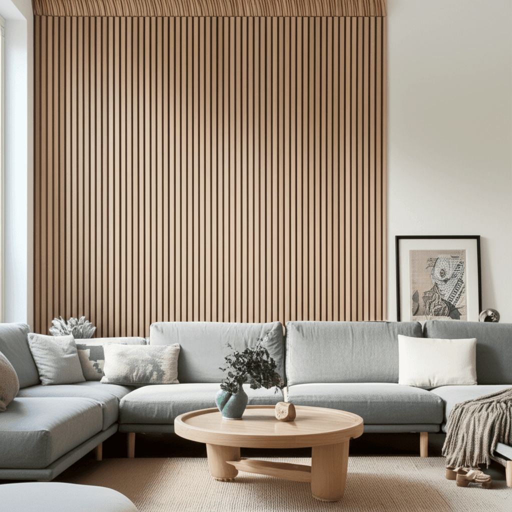 Wood slats accent wall installation in Herndon, VA - Wood Slat Wall in Living Room by Accent Walls Pro