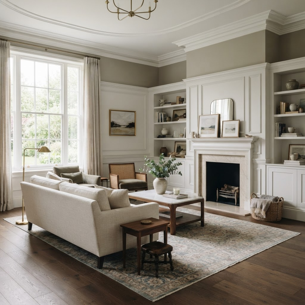 Elegant custom wall molding in a living room