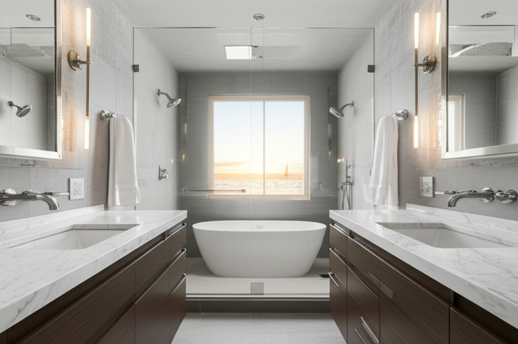 Master Bathroom Renovation - Luxury master bathroom with walk-in shower and double vanity